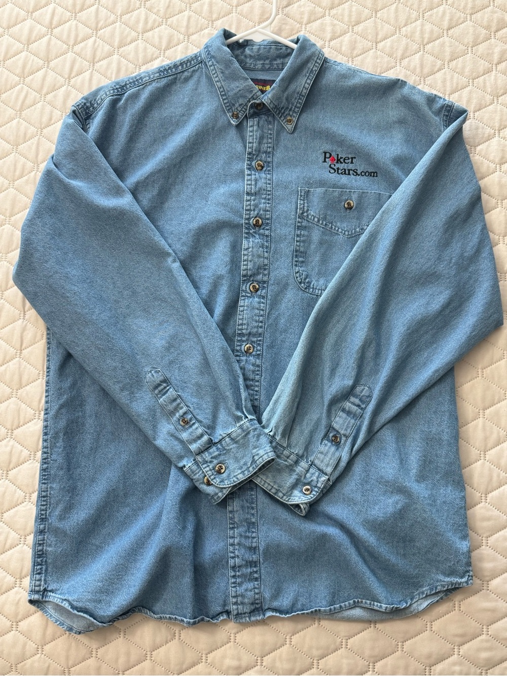 Vintage Y2K PokerStars Light Blue Denim Button-Down Shirt
